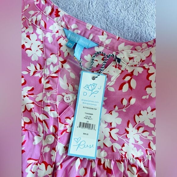 DRAPER JAMES NWT Button Down Top in Pink Shadow Floral size 2x - Picture 7 of 9